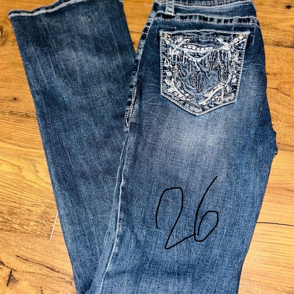 Grace in LA Dark Blue Bootcut Jeans with Embroidered Pocket